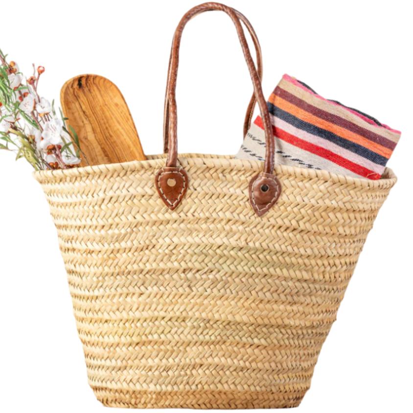 Verve Moroccan Woven Palm Shopping Basket