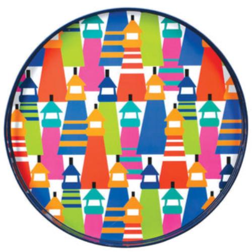 RockFlowerPaper Rainbow Lighthouses Lacquered Round Tray - 15"